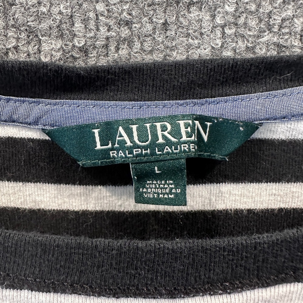 Lauren Ralph Lauren Striped Button Shoulder L Top Nautical Preppy Coastal Staple - Picture 5 of 12